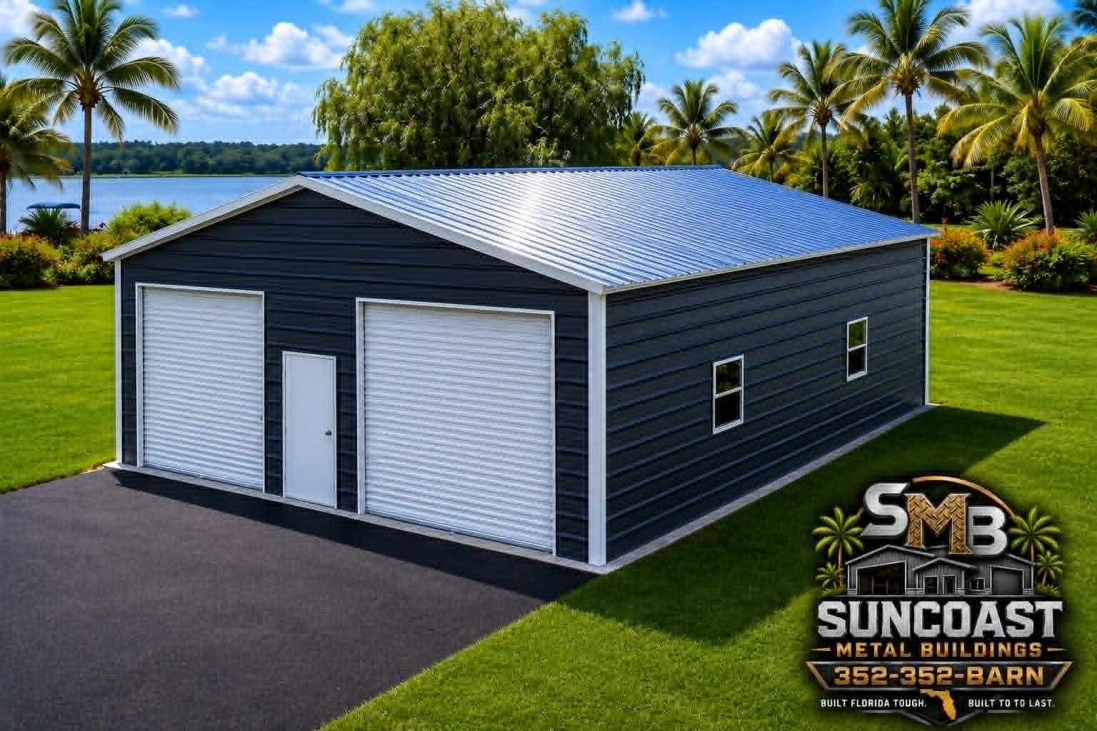 Lakefront steel garage